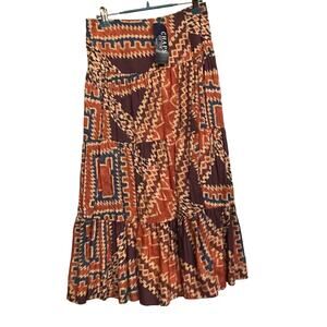 Chaps Skirt‎ Southwestern Tiered Midi Sz Petite Small Pullon NO SLIT Modest New